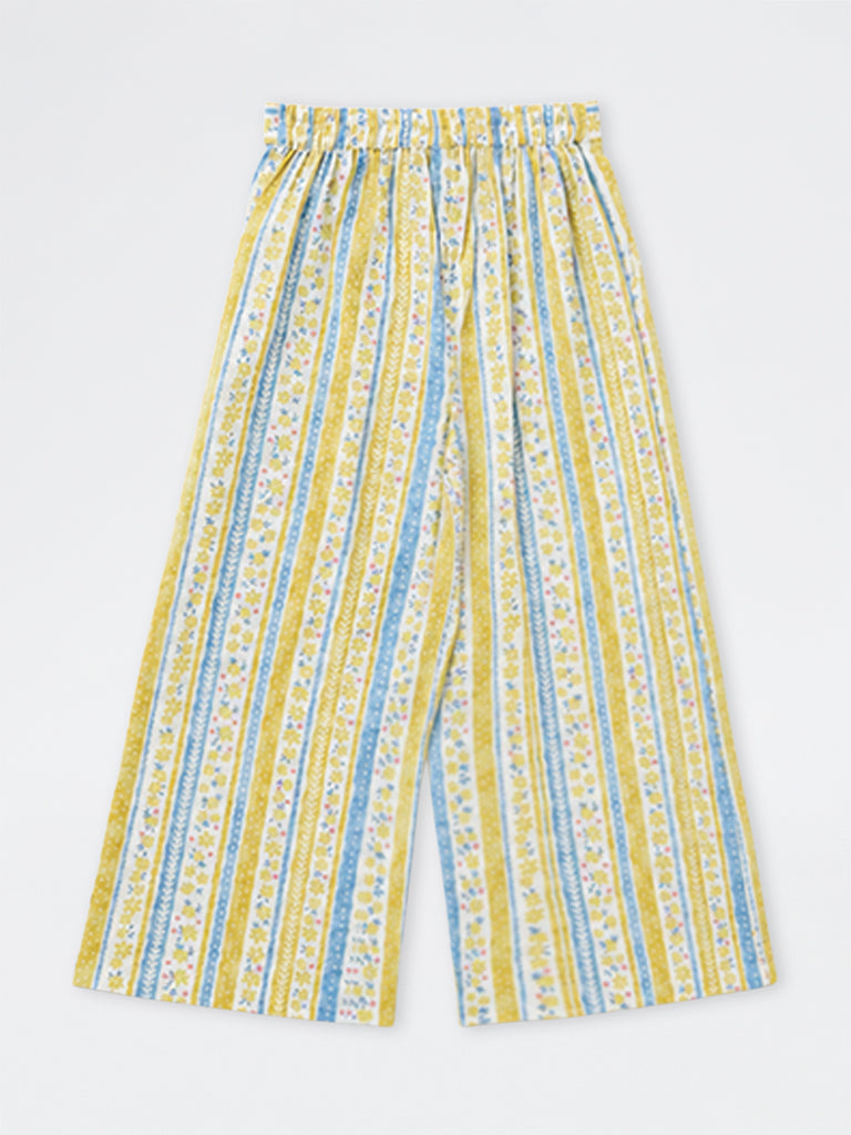 Utsa Kids Girls Yellow Floral Print Cotton Ethnic Pants - (8-14 yrs)