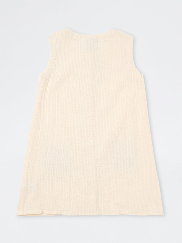 Utsa Kids Girls Cream Floral Embroidered Cotton A-Line Dress - (8-14 yrs)
