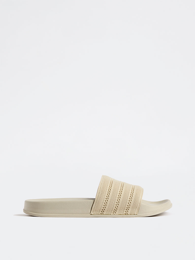 SOLEPLAY Light Beige Knit-Textured Pool Slides