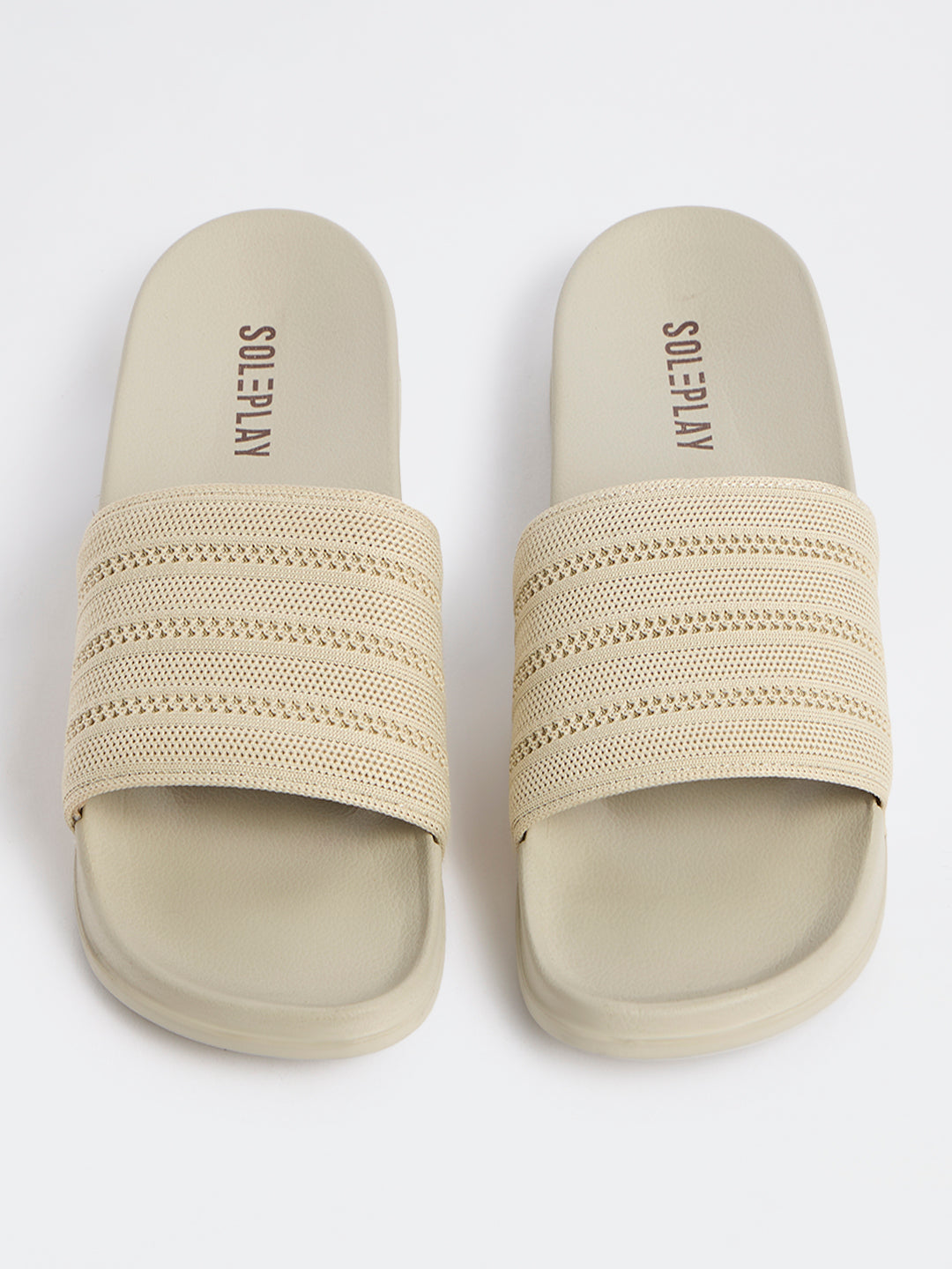SOLEPLAY Light Beige Knit-Textured Pool Slides