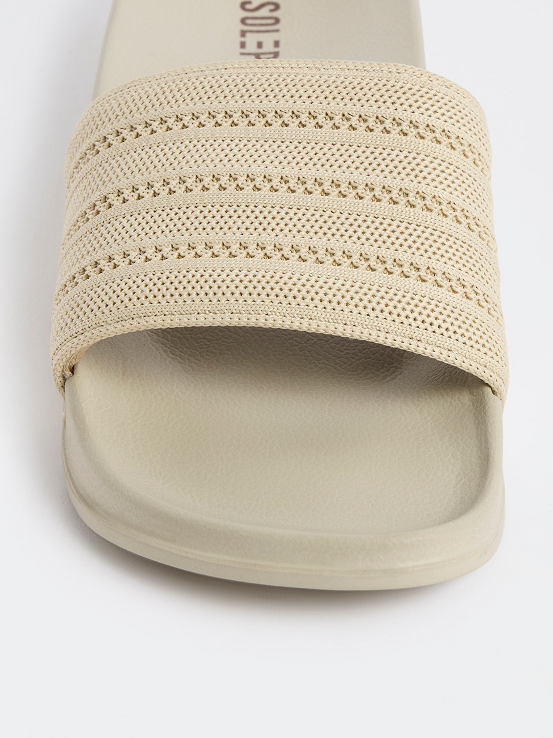 SOLEPLAY Light Beige Knit-Textured Pool Slides