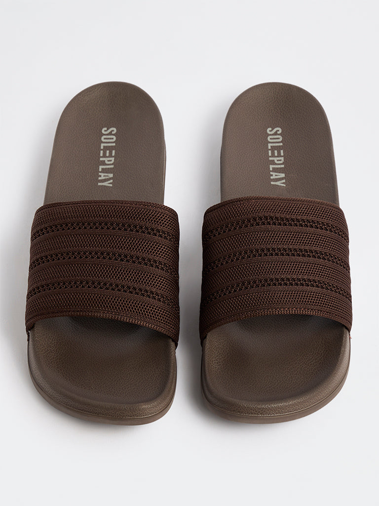 SOLEPLAY Dark Brown Knit-Textured Pool Slides