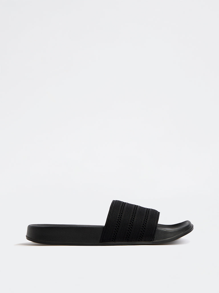 SOLEPLAY Black Knit-Textured Pool Slides