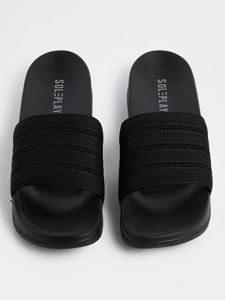 SOLEPLAY Black Knit-Textured Pool Slides
