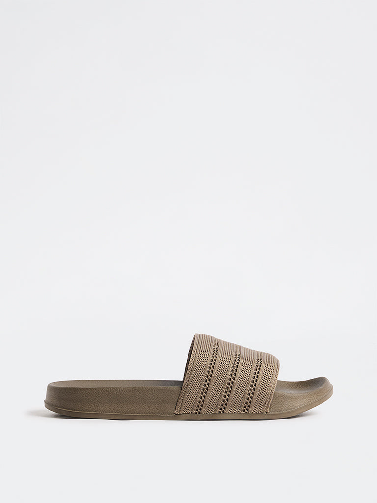 SOLEPLAY Dark Taupe Knit-Textured Pool Slides