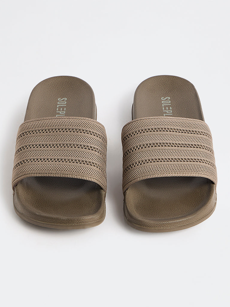 SOLEPLAY Dark Taupe Knit-Textured Pool Slides
