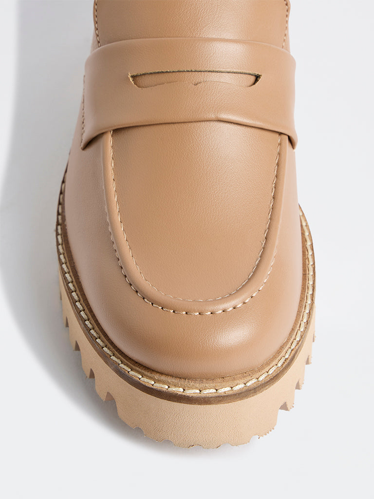 LUNA BLU Dark Beige Saddle Strap Chunky Loafers