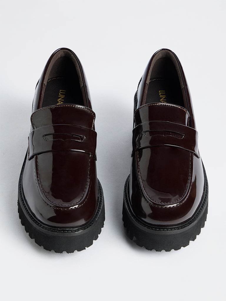 LUNA BLU Burgundy Saddle Strap Chunky Loafers