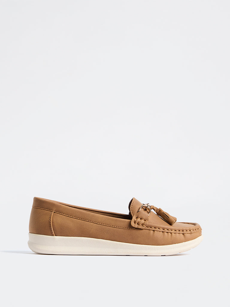 LUNA BLU Tan Tassel-Detail Horsebit Loafers