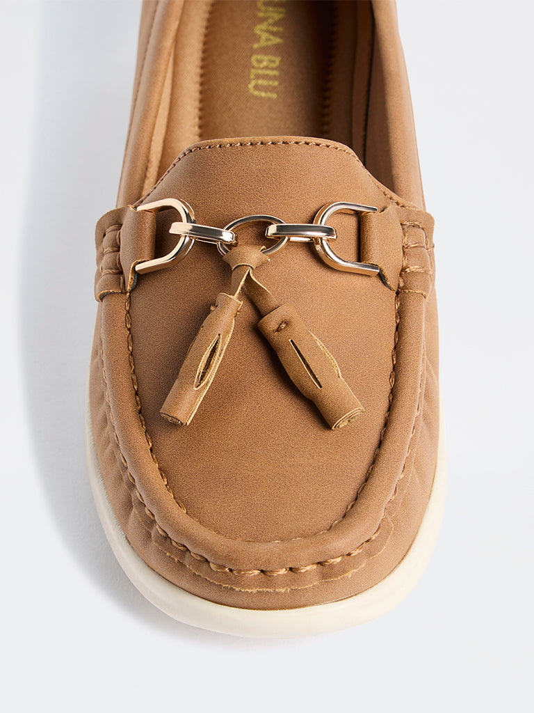 LUNA BLU Tan Tassel-Detail Horsebit Loafers