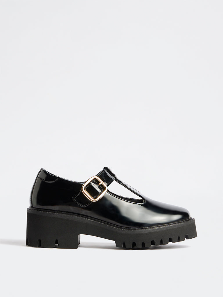 LUNA BLU Black T-Strap Chunky Shoes