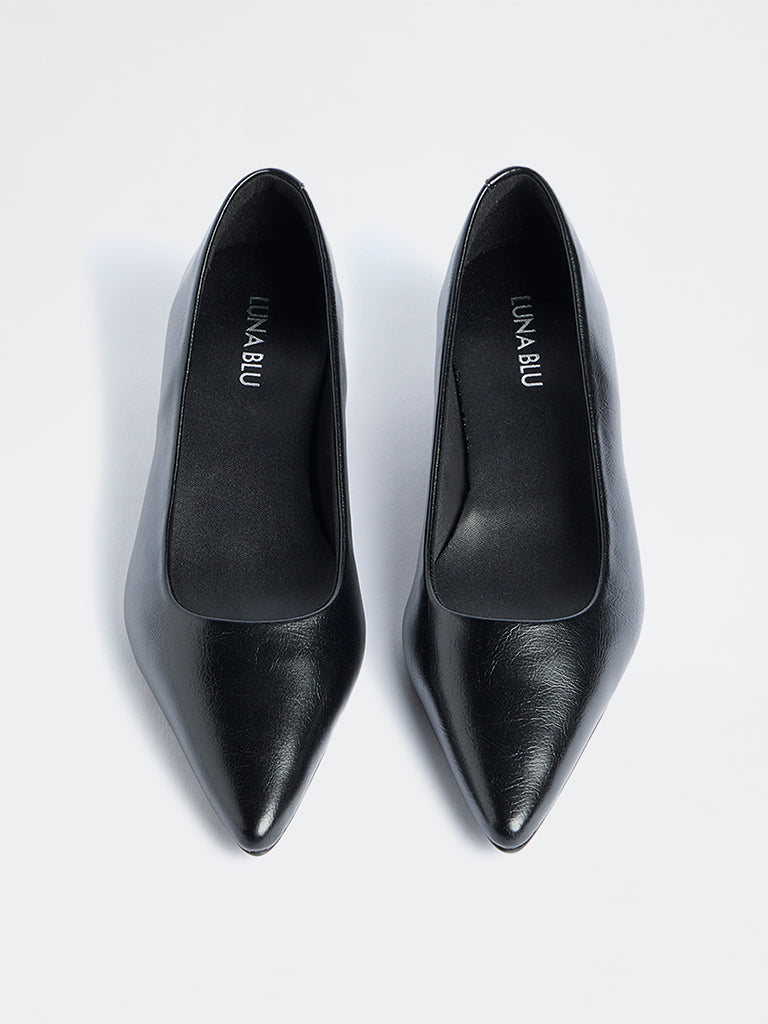 LUNA BLU Black Textured Pump Shoes