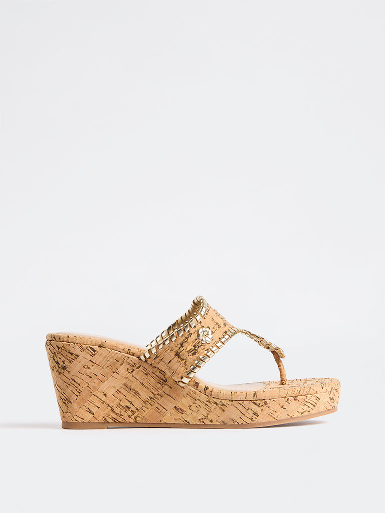LUNA BLU Beige Embroidered Wedge-Heel Sandals