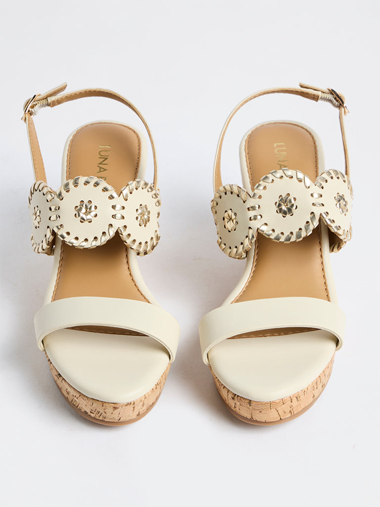 LUNA BLU Ivory Embroidered Wedge-Heel Sandals