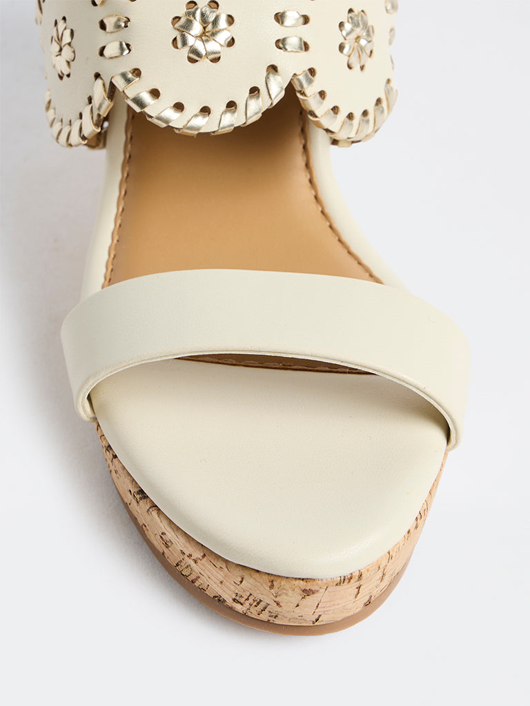 LUNA BLU Ivory Embroidered Wedge-Heel Sandals