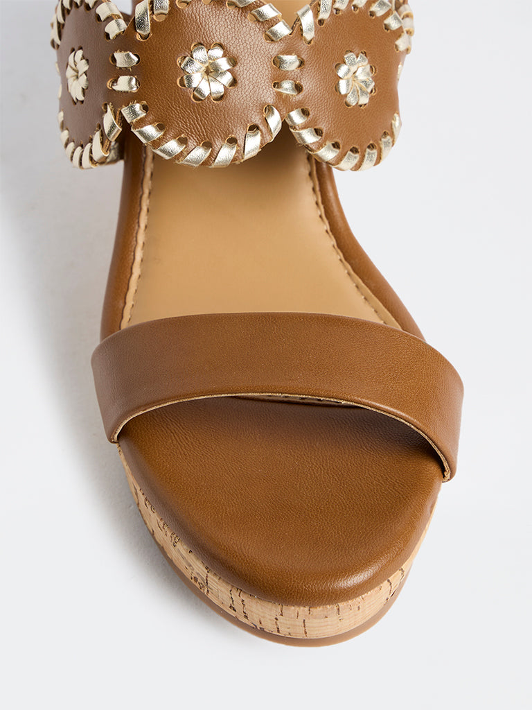 LUNA BLU Tan Embroidered Wedge-Heel Sandals