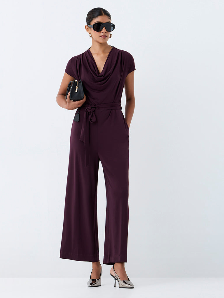 Wardrobe Dark Plum Cowl-Neck Jumpsuit