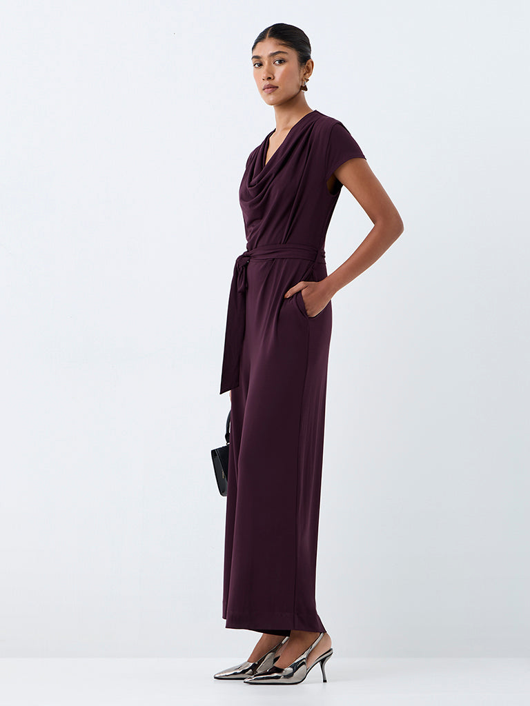 Wardrobe Dark Plum Cowl-Neck Jumpsuit
