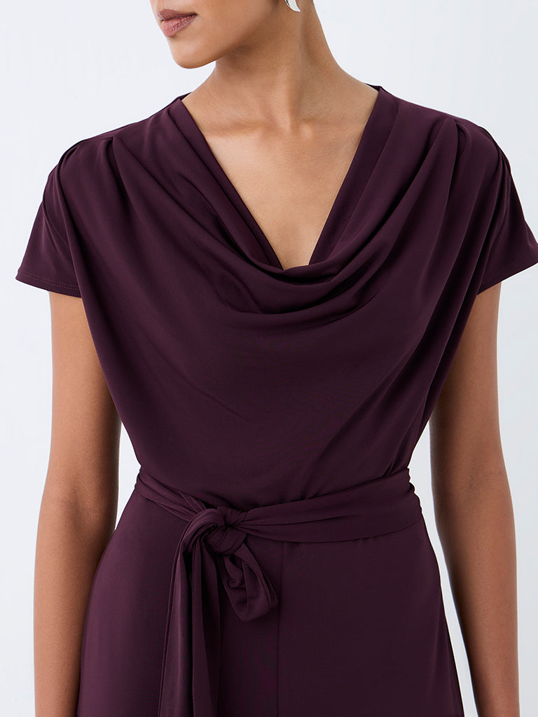 Wardrobe Dark Plum Cowl-Neck Jumpsuit