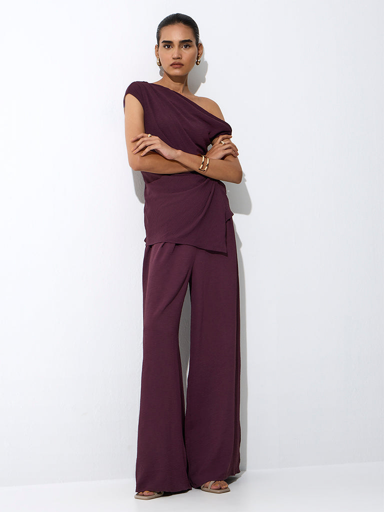 Wardrobe Dark Plum Textured High-Rise Pants