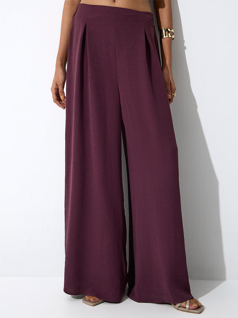 Wardrobe Dark Plum Textured High-Rise Pants
