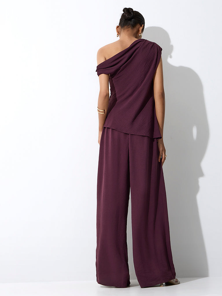 Wardrobe Dark Plum Textured High-Rise Pants