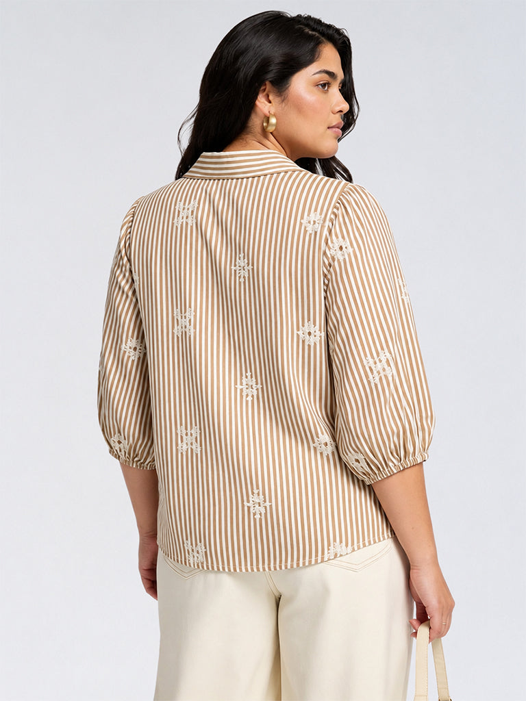 Gia Brown Striped Cotton-Blend Blouse