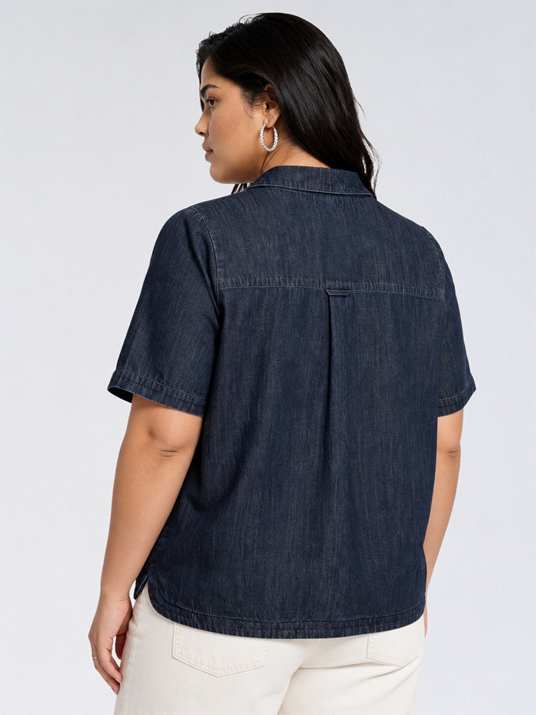 Gia Dark Blue Denim Blouse