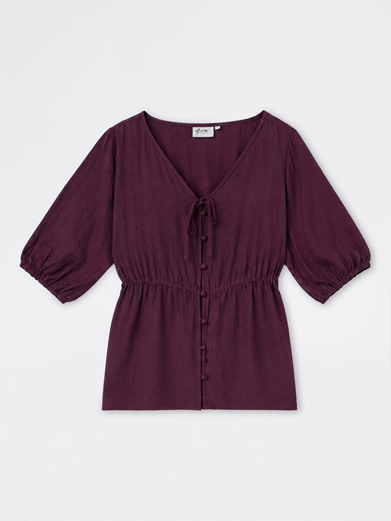 Gia Dark Plum Solid Peplum Blouse