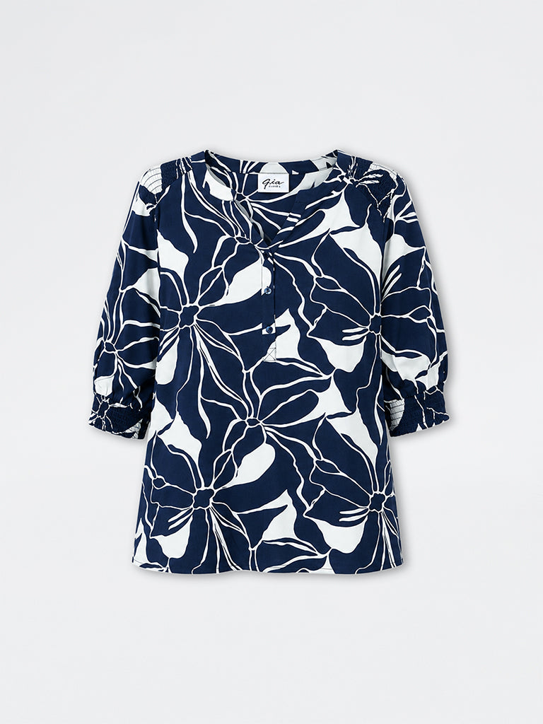 Gia Dark Blue Floral Printed Blouse