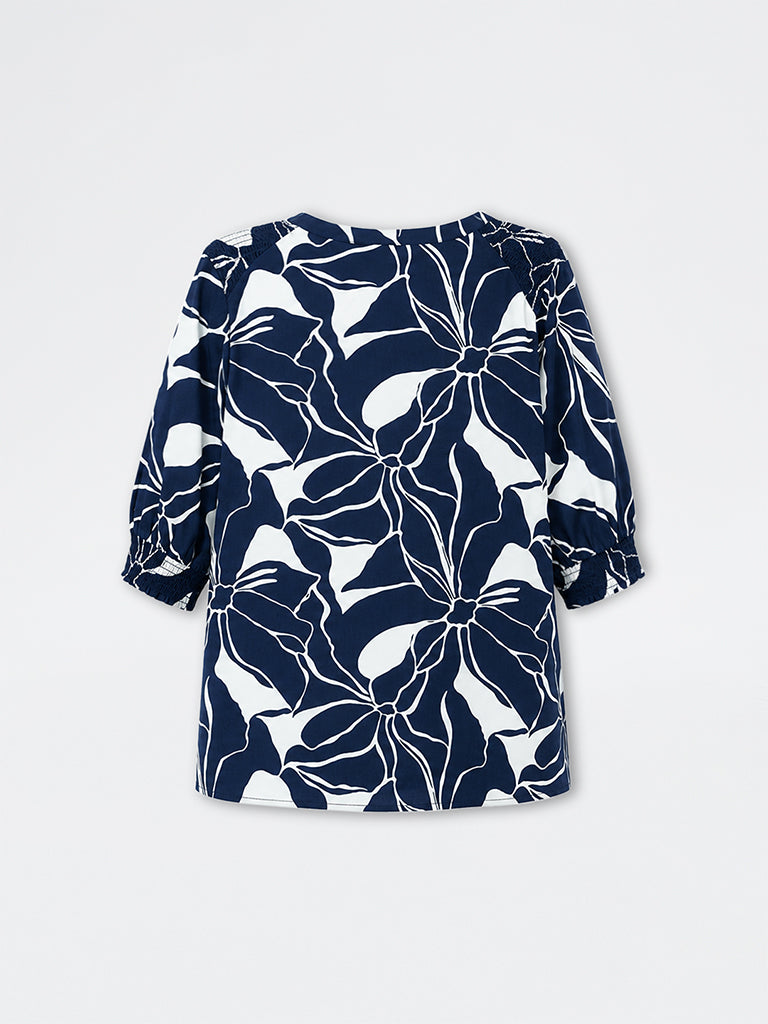 Gia Dark Blue Floral Printed Blouse