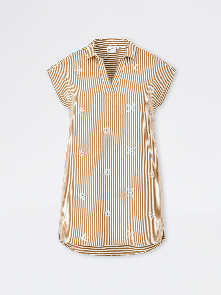 Gia Beige Striped Cotton-Blend Straight Dress