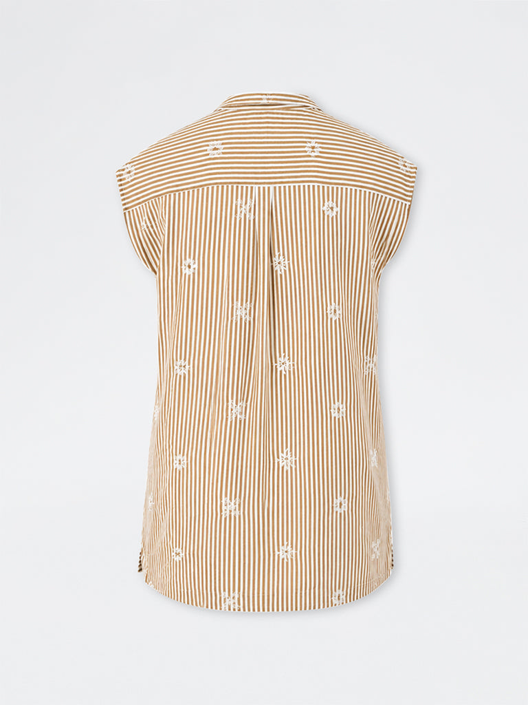 Gia Beige Striped Cotton-Blend Straight Dress