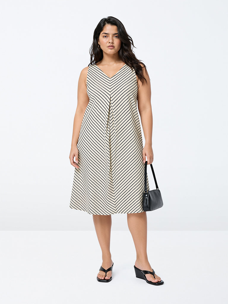Gia Black Striped A-Line Dress