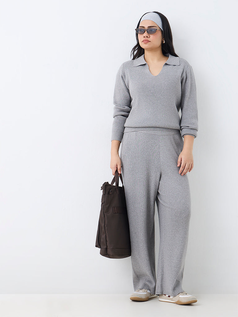 Gia Grey Melange Ribbed Sweater