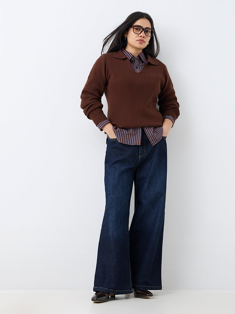Gia Dark Brown Ribbed Sweater