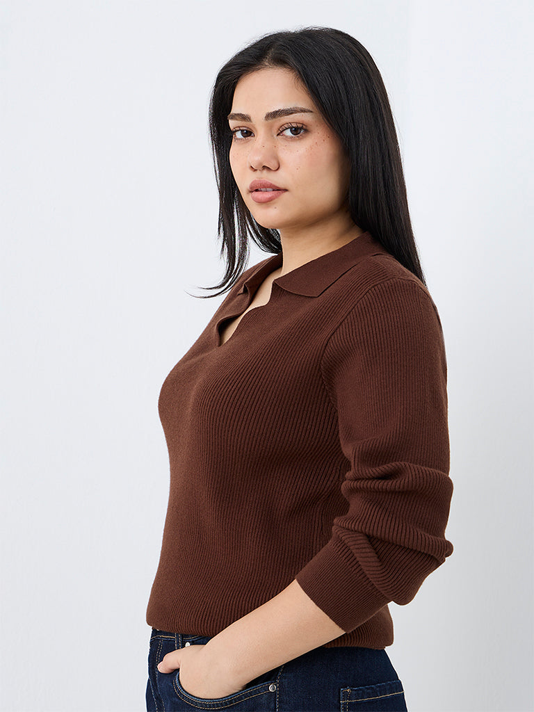 Gia Dark Brown Ribbed Sweater