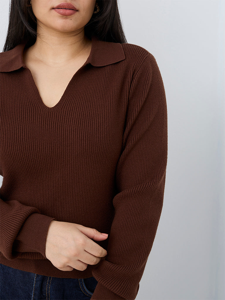 Gia Dark Brown Ribbed Sweater