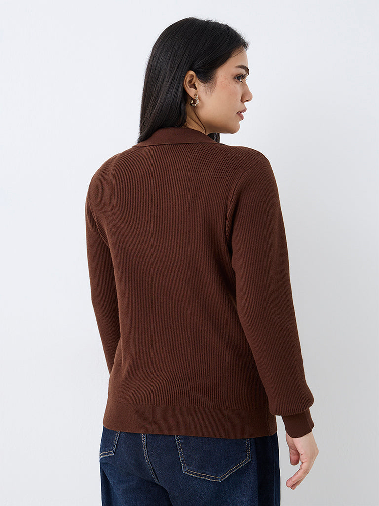 Gia Dark Brown Ribbed Sweater