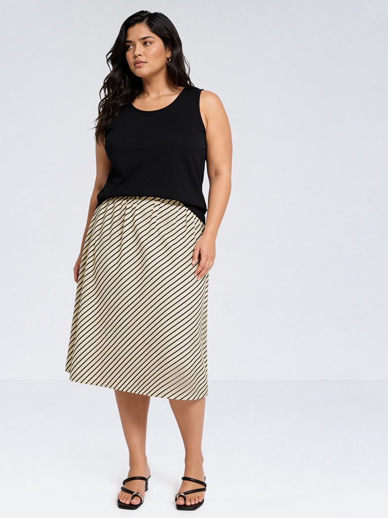 Gia Light Yellow Striped High-Rise Skirt