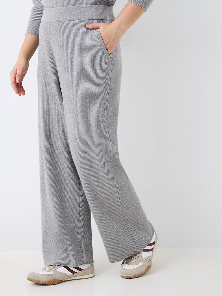 Gia Grey Melange Ribbed High-Rise Pants