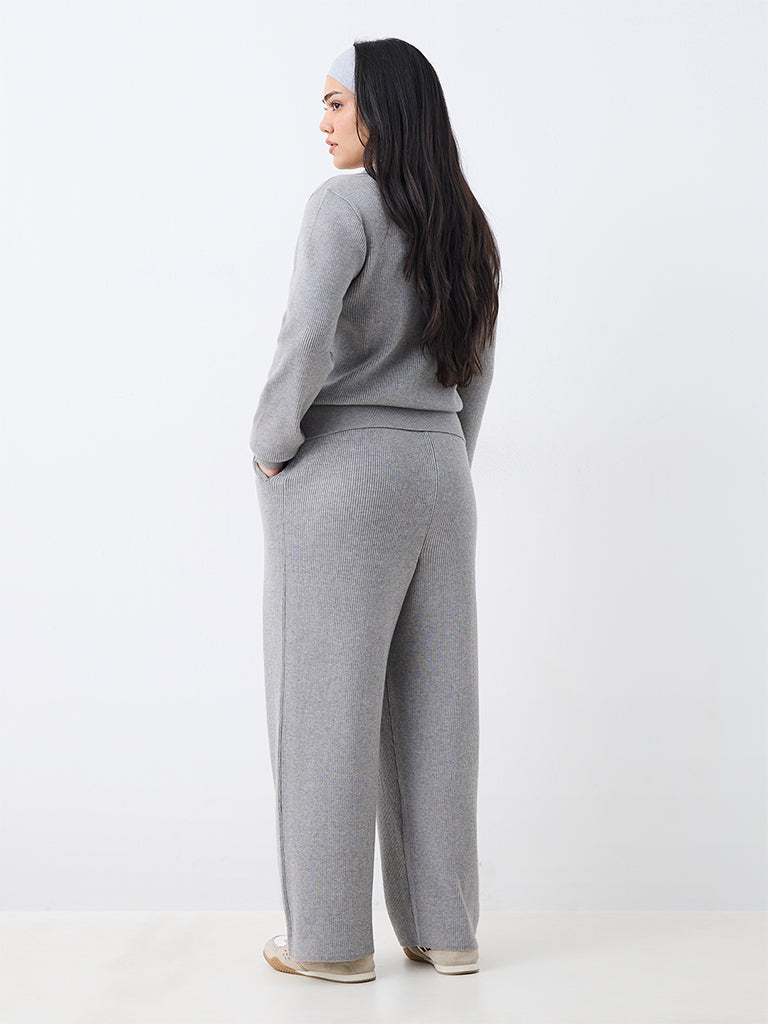 Gia Grey Melange Ribbed High-Rise Pants