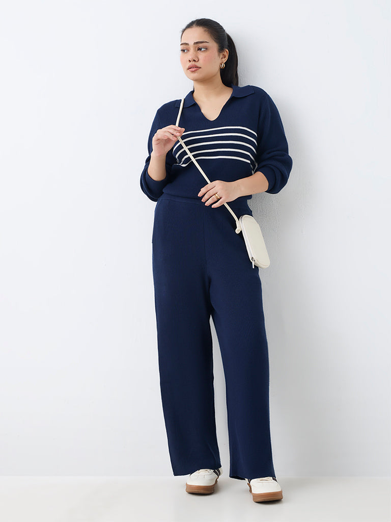 Gia Navy Ribbed High-Rise Pants
