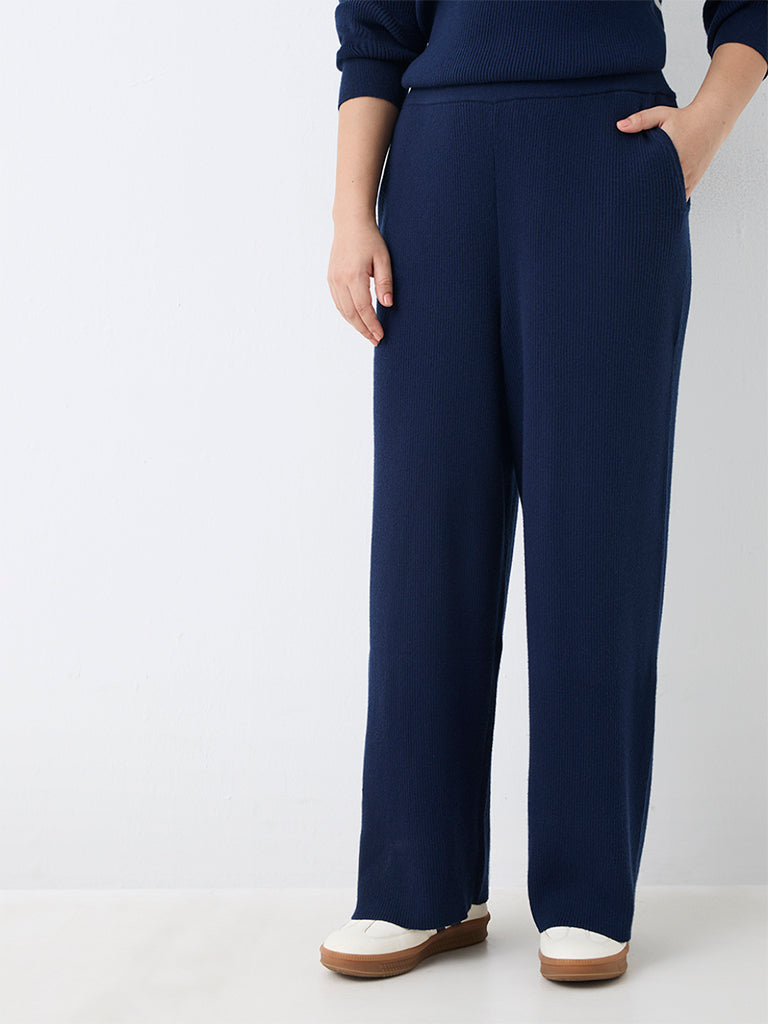 Gia Navy Ribbed High-Rise Pants