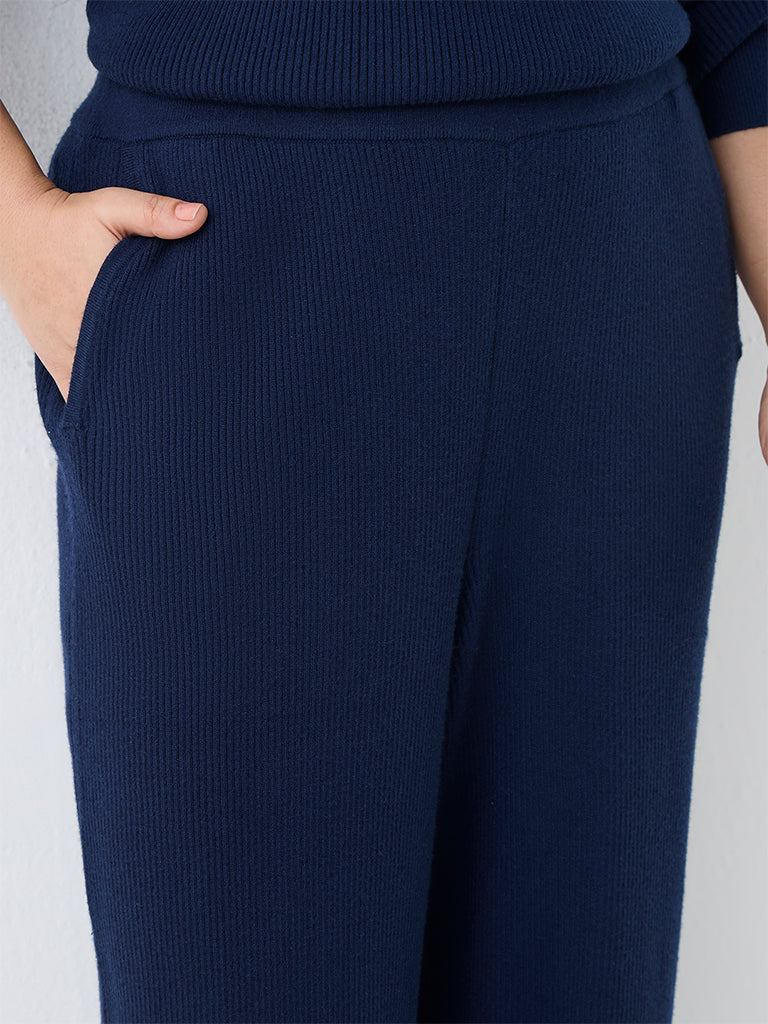 Gia Navy Ribbed High-Rise Pants