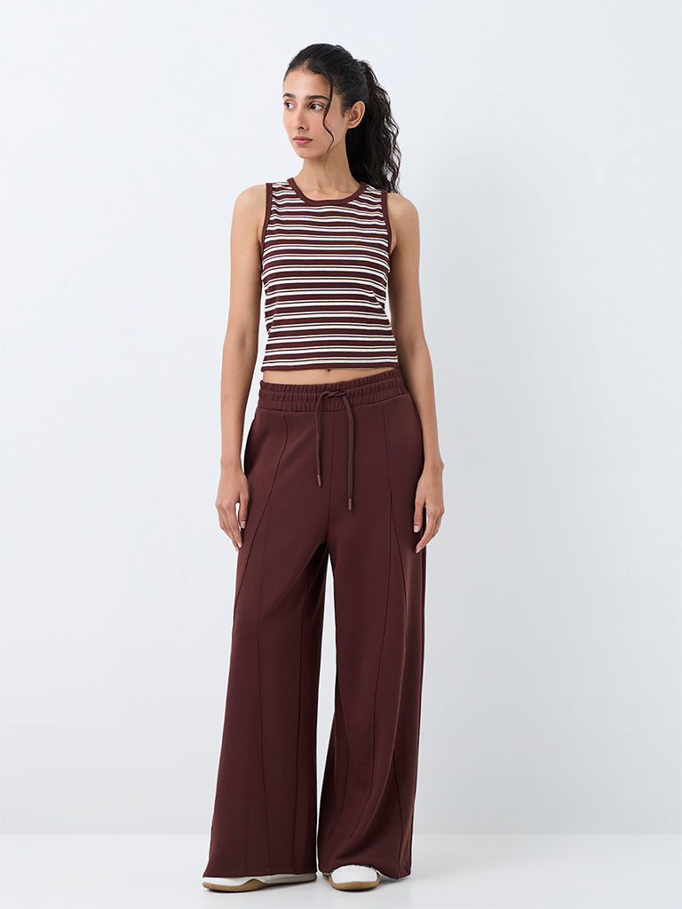 Nuoflexx Dark Brown Panelled High-Rise Track Pants