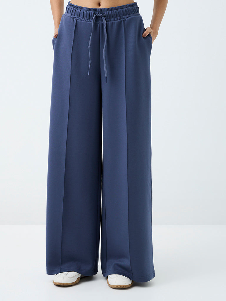 Nuoflexx Dusty Blue Piping-Detail High-Rise Track Pants