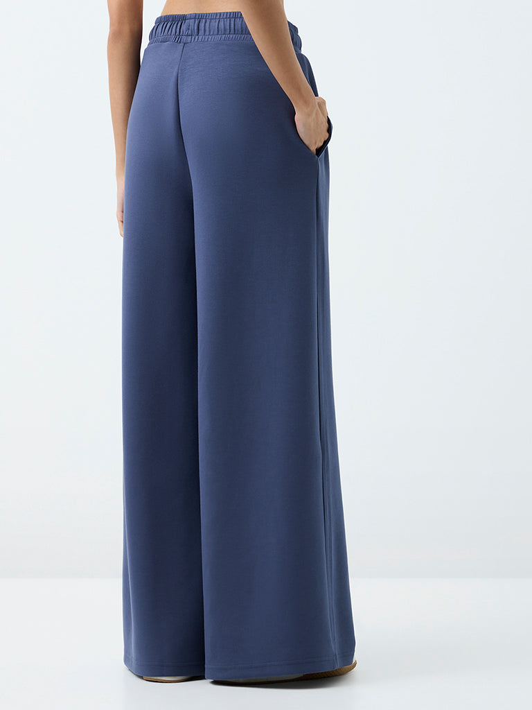 Nuoflexx Dusty Blue Piping-Detail High-Rise Track Pants