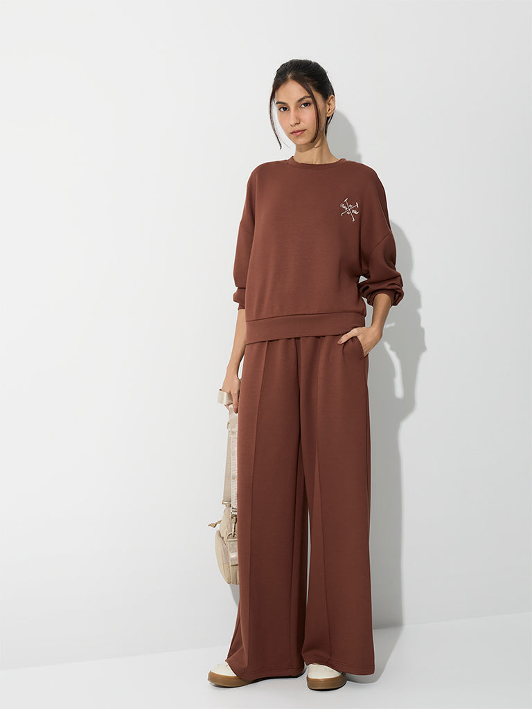 Nuoflexx Brown Pipeline-Detail High-Rise Track Pants