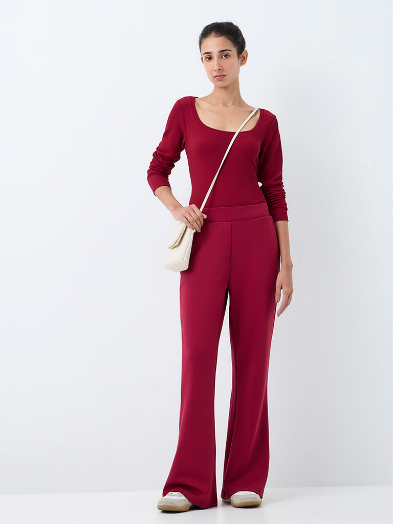 Nuoflexx Red High-Rise Flared Pants